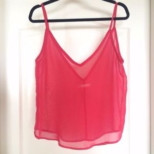 LF Millau Sheer V-Neck Plunge Tank in Neon Pink size Medium